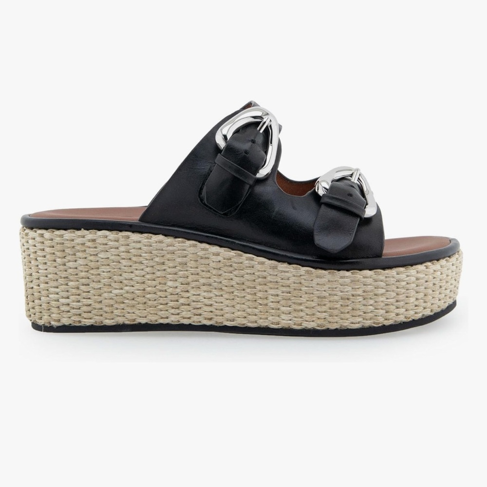 AEROSOLES Darcy Wedge Black Platform Espadrille Sandals Sz 8.5 LIKE NEW - Picture 11 of 11